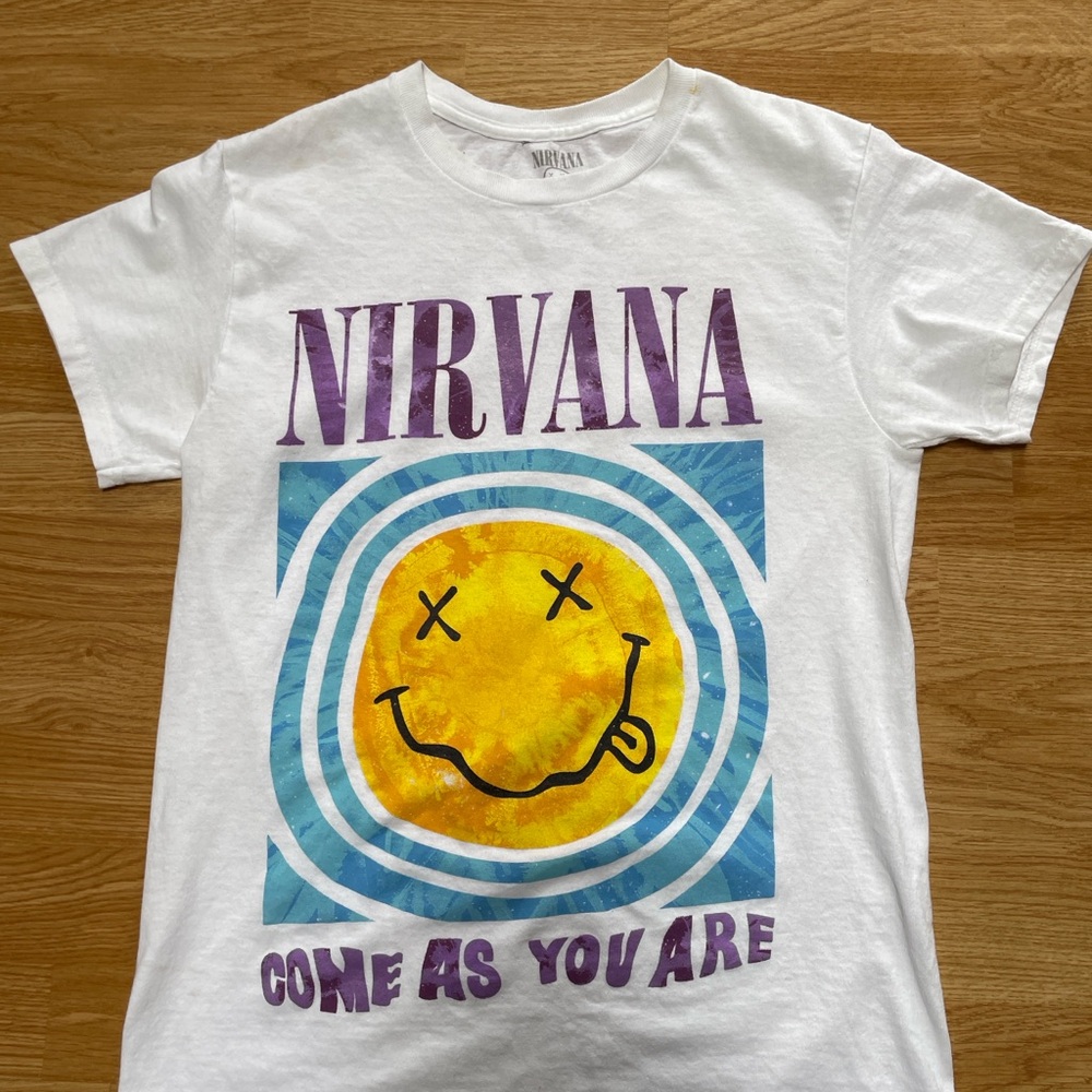 NIRVANA White and Purple Kids Tee with Yellow Graphic